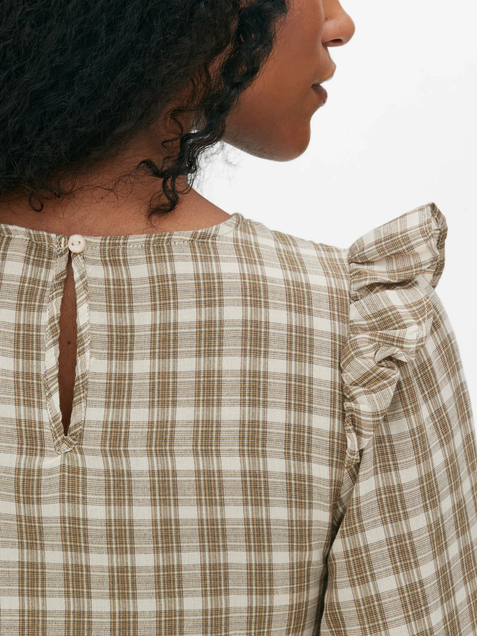 Blusa Manga Comprida Xadrez Franzida