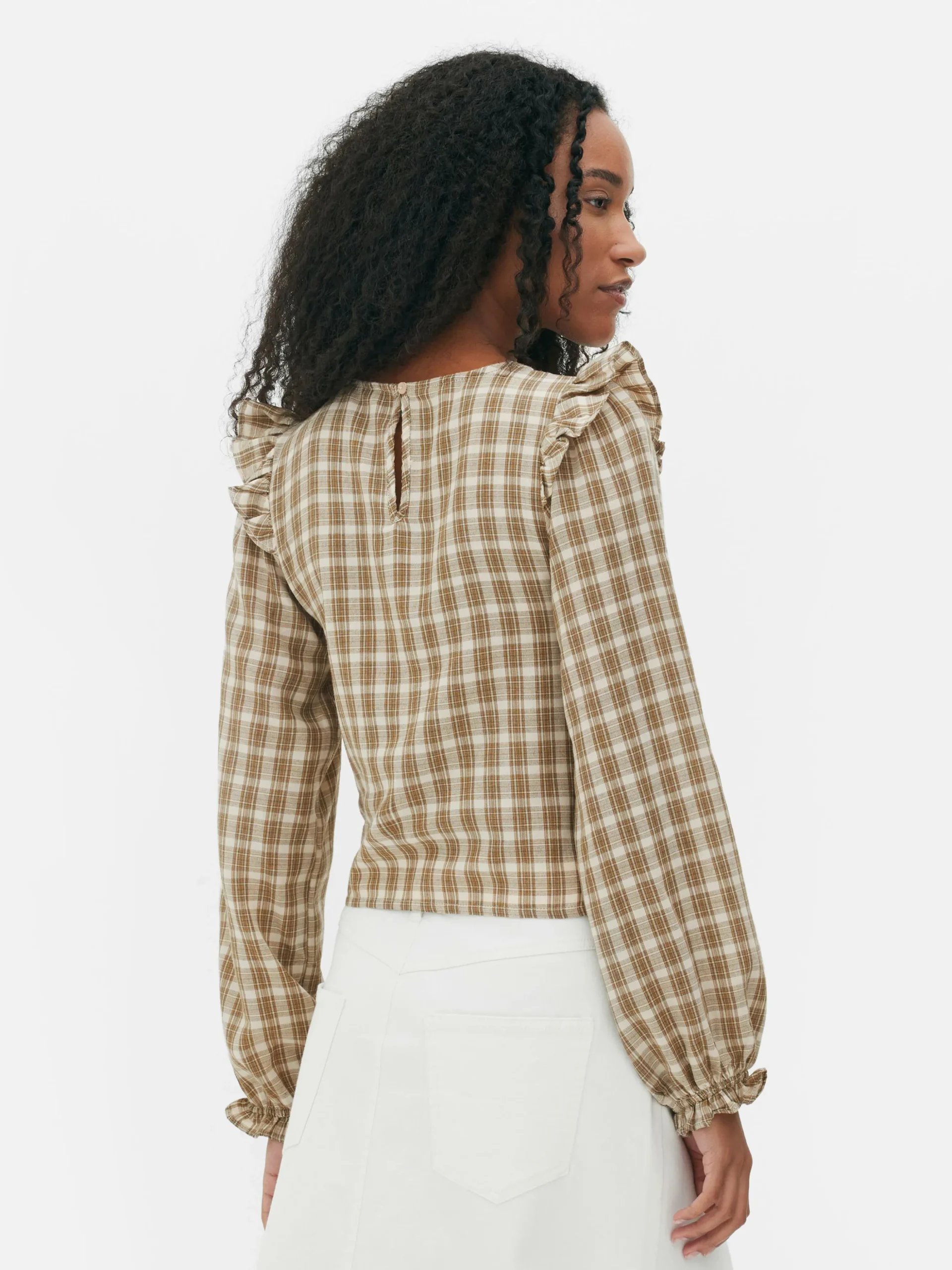 Blusa Manga Comprida Xadrez Franzida