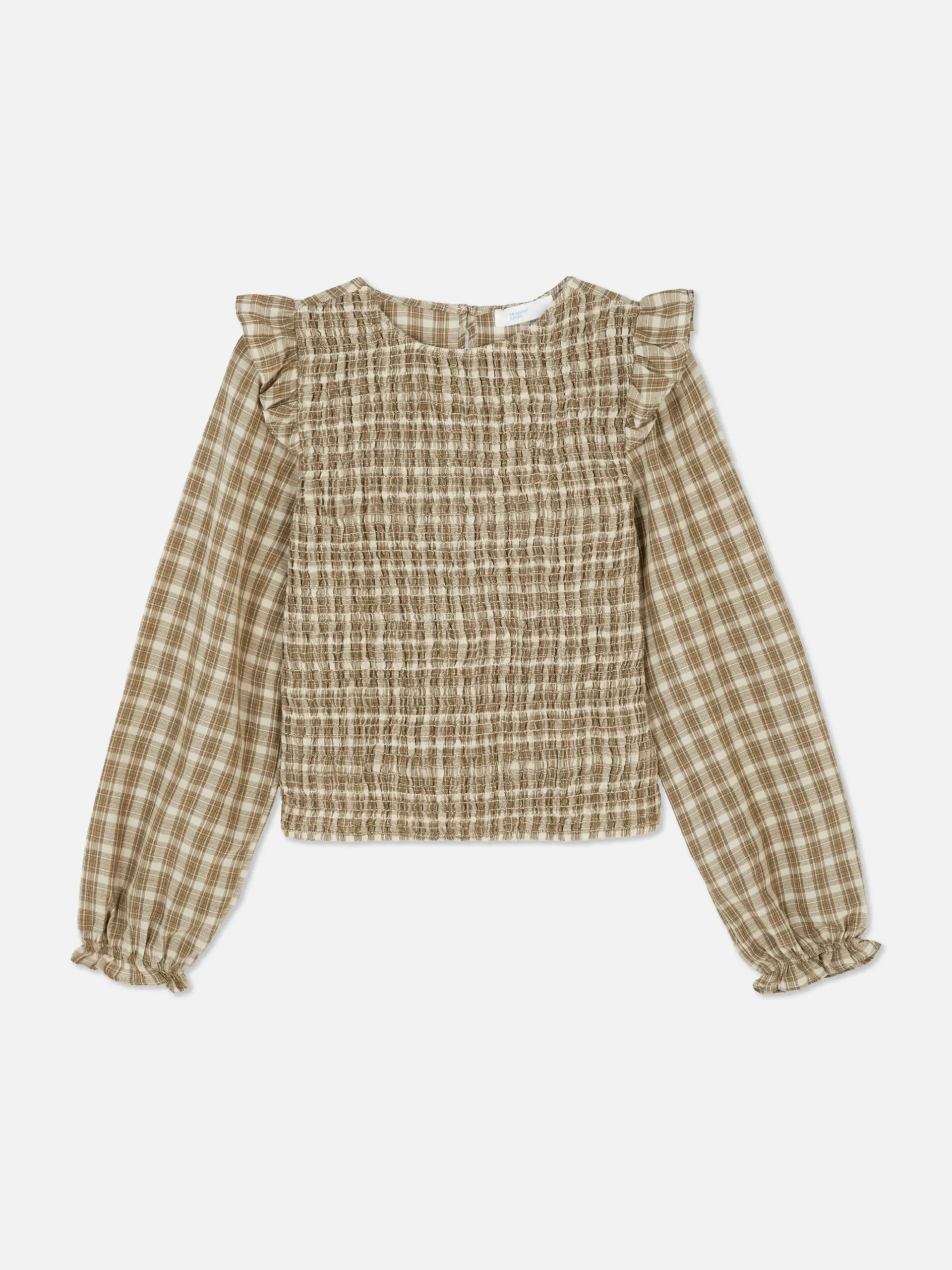Blusa Manga Comprida Xadrez Franzida