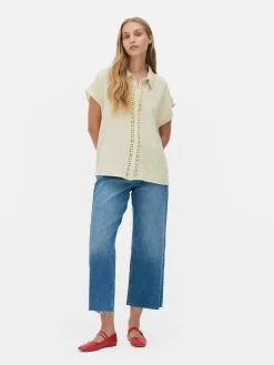 Blusa Manga Curta Rebordo Croché