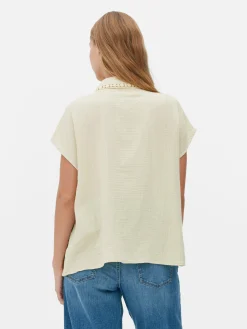 Blusa Manga Curta Rebordo Croché