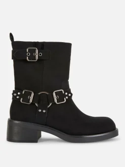 Botas Estilo Motard Imitação Camurça