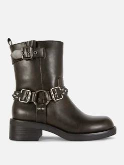 Botas Estilo Motard Imitação Pele