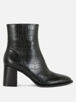 Botas Salto Imitação Pele Efeito Crocodilo