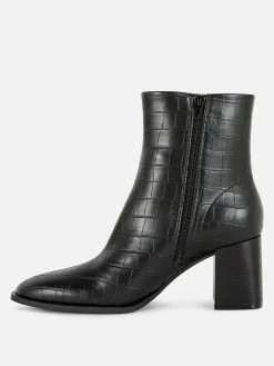 Botas Salto Imitação Pele Efeito Crocodilo