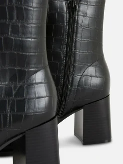 Botas Salto Imitação Pele Efeito Crocodilo