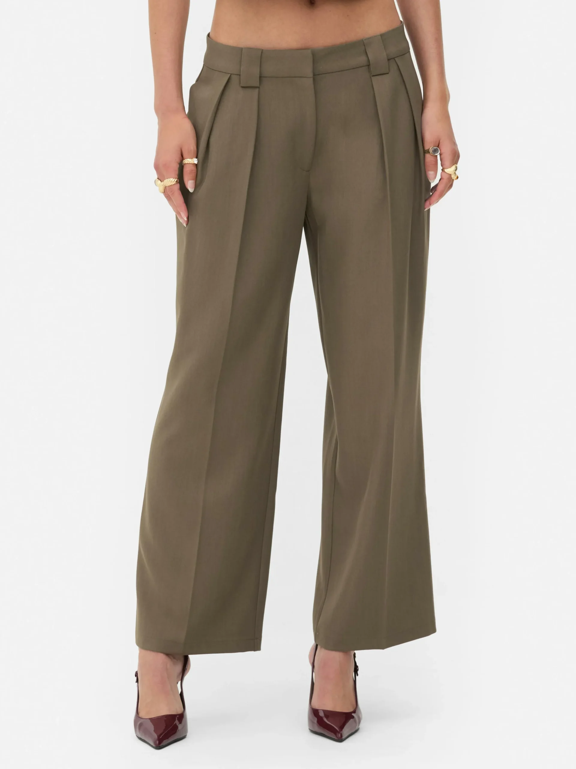 Calças Plissadas Corte Perna Larga Rita Ora