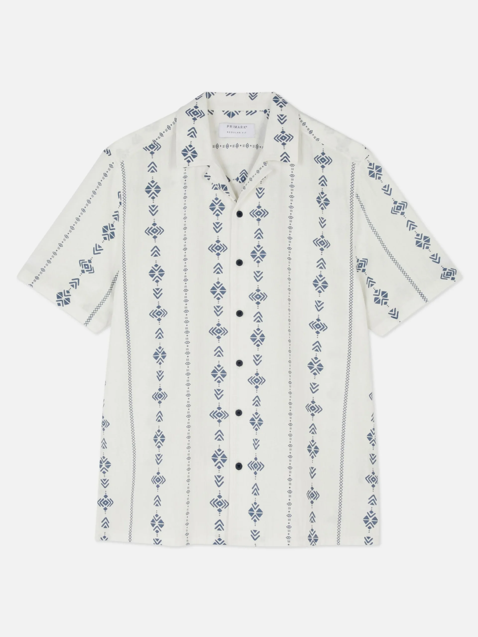 Camisa Manga Curta Tecido Enrugado Padrão Geométrico