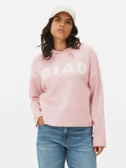 Camisola Capuz Malha Slogan