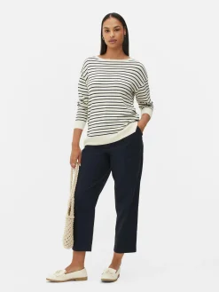 Camisola Malha Fina Decote Barco Riscas