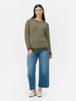Camisola Malha Fina Decote Barco Riscas