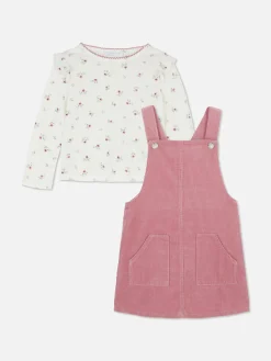 Conj. T-shirt Floral/vestido Jardineira Bombazina