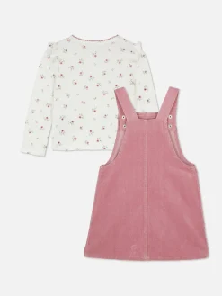 Conj. T-shirt Floral/vestido Jardineira Bombazina