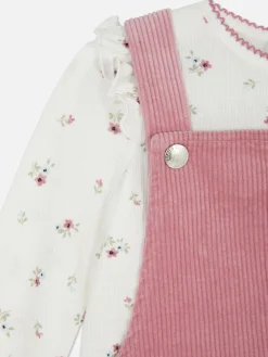 Conj. T-shirt Floral/vestido Jardineira Bombazina