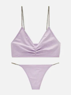 Conjunto Sutiã Bralette/tanga Tira Brilhantes