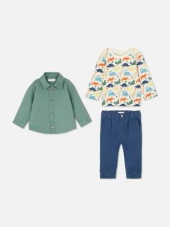 Conjunto T-shirt Dinossauro, Calças Chino E Casaco Camiseiro