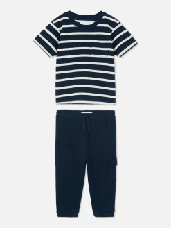 Conjunto T-shirt Riscas/calças Treino C/ Punhos