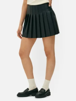 Minissaia Plissada Imitação Pele