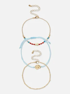 Pack 3 Pulseiras Tornozelo Amuleto Concha