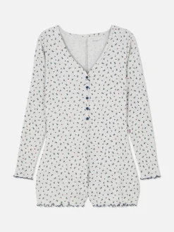 Pijama Macacão Canelado Padrão Floral Miudinho