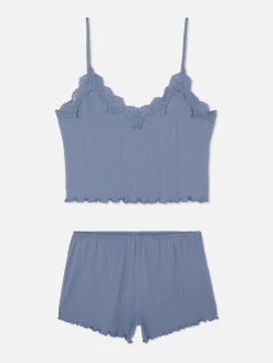 Pijama Top Alças Curto Enrugado/calções