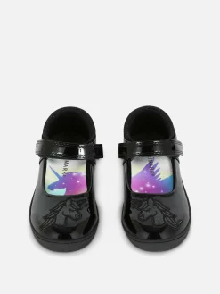 Sapatos Escolares Mary Jane Verniz Unicórnio Brilho