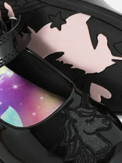 Sapatos Escolares Mary Jane Verniz Unicórnio Brilho