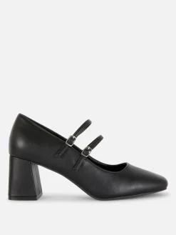Sapatos Salto Mary Jane Imitação Pele
