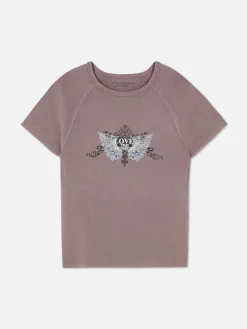 T-shirt Efeito Lavagem Estampado Borboleta
