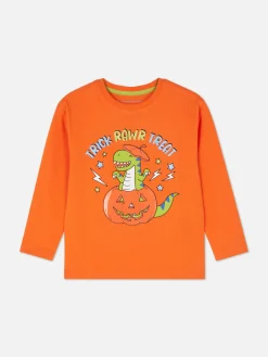 T-shirt Manga Comprida Estampado Dinossauro Halloween