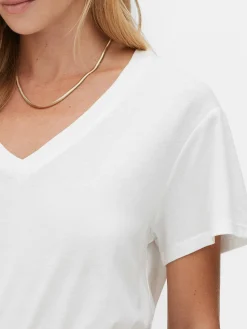 T-shirt Mistura Algodão Decote V
