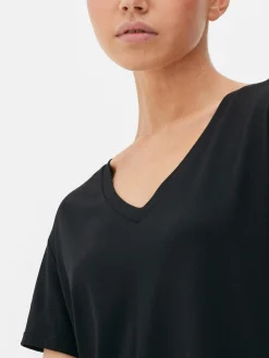 T-shirt Mistura Algodão Decote V
