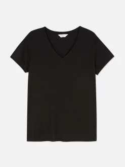 T-shirt Mistura Algodão Decote V