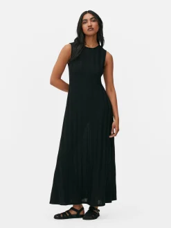 Vestido Comprido S/ Mangas Texturado Riscas