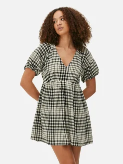 Vestido Franzido Manga Balão Decote V