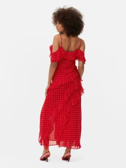 Vestido Midi Folhos Bolinhas