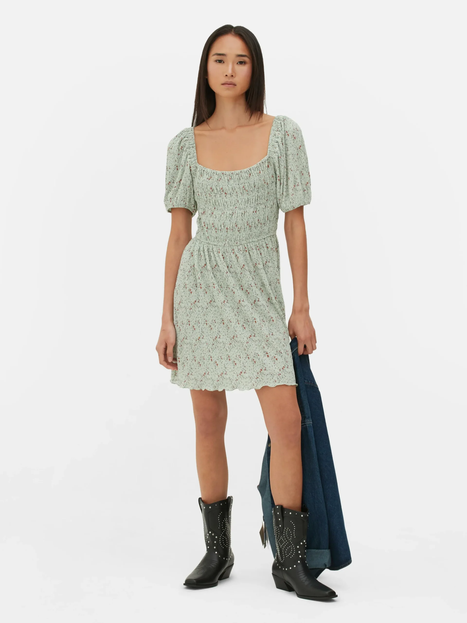 Vestido Mini Plissado Franzido