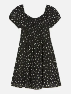 Vestido Tecido Franzido Padrão Floral
